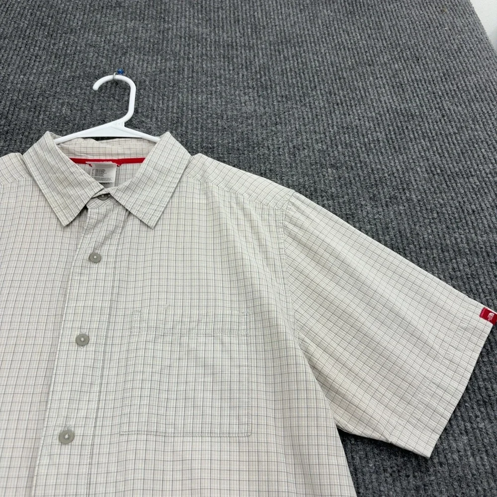 The North Face Shirt Mens M Beige Cotton Plaid Short Sleeve Button Up Gorpcore